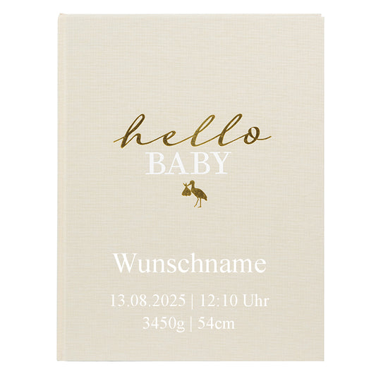 Babyalbum Mein Erstes Jahr personalisiert mit Name Babytagebuch 44 Seiten Hardcover Leineneinband beige