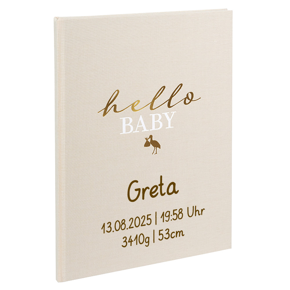 Babyalbum Mein Erstes Jahr personalisiert mit Name Babytagebuch 44 Seiten Hardcover Leineneinband beige