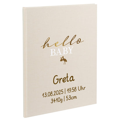 Babyalbum Mein Erstes Jahr personalisiert mit Name Babytagebuch 44 Seiten Hardcover Leineneinband beige