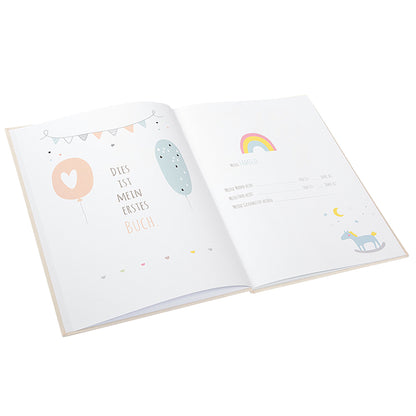 Babyalbum Mein Erstes Jahr personalisiert mit Name Babytagebuch 44 Seiten Hardcover Leineneinband beige