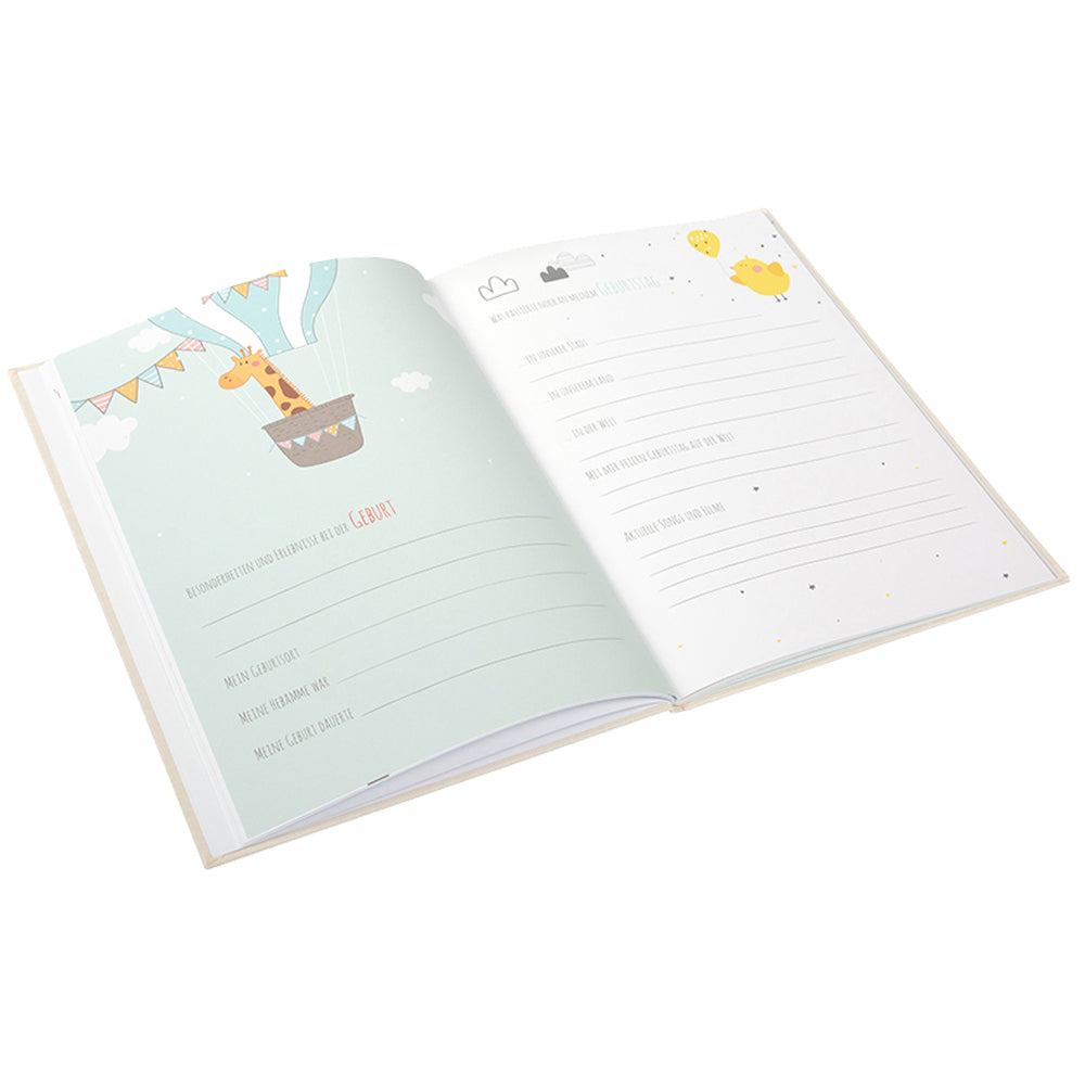 Babyalbum Mein Erstes Jahr personalisiert mit Name Babytagebuch 44 Seiten Hardcover Leineneinband beige