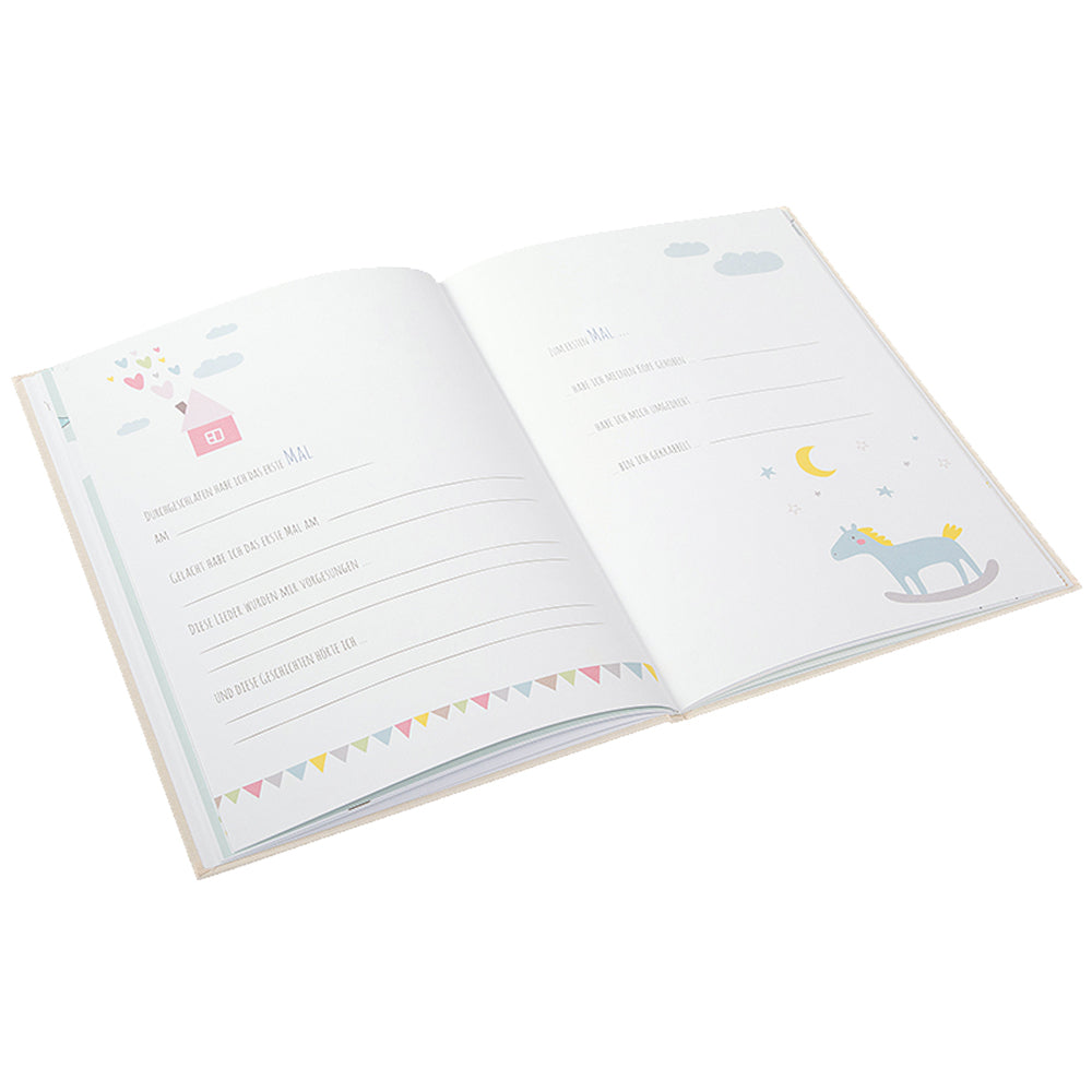 Babyalbum Mein Erstes Jahr personalisiert mit Name Babytagebuch 44 Seiten Hardcover Leineneinband beige
