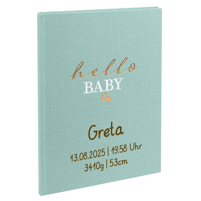 Babyalbum Mein Erstes Jahr personalisiert mit Name Babytagebuch 44 Seiten Hardcover Leineneinband mint