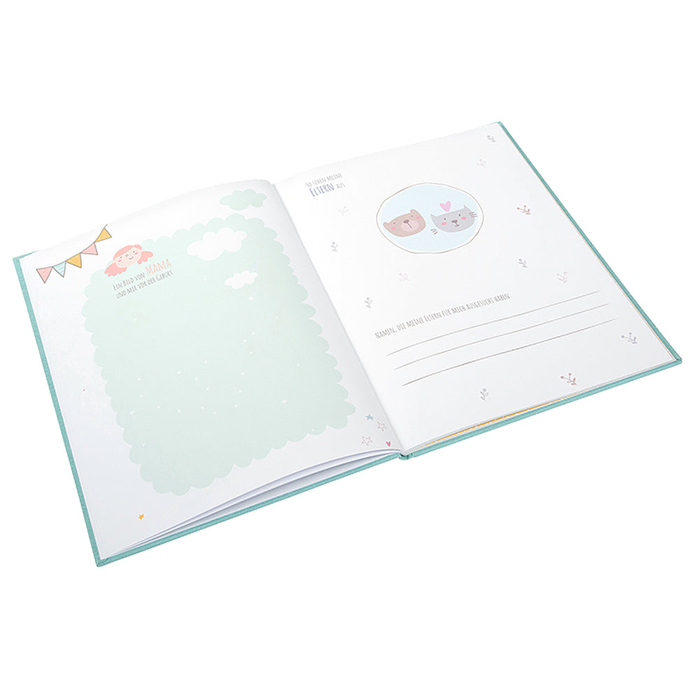 Babyalbum Mein Erstes Jahr personalisiert mit Name Babytagebuch 44 Seiten Hardcover Leineneinband mint