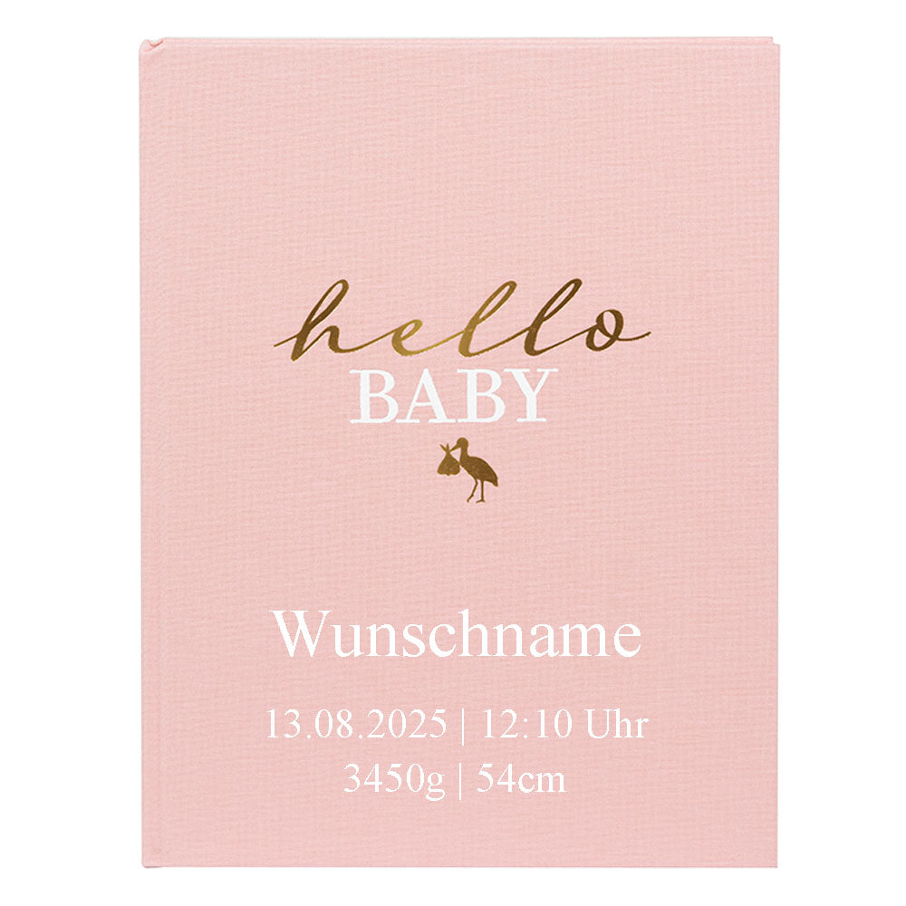Babyalbum Mein Erstes Jahr personalisiert mit Name Babytagebuch 44 Seiten Hardcover Leineneinband rosa
