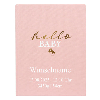 Babyalbum Mein Erstes Jahr personalisiert mit Name Babytagebuch 44 Seiten Hardcover Leineneinband rosa