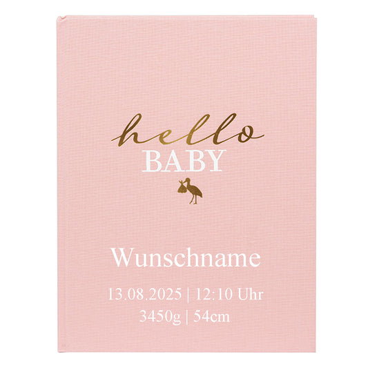 Babyalbum Mein Erstes Jahr personalisiert mit Name Babytagebuch 44 Seiten Hardcover Leineneinband rosa