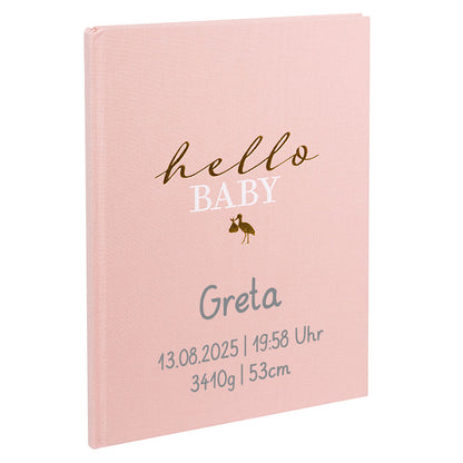 Babyalbum Mein Erstes Jahr personalisiert mit Name Babytagebuch 44 Seiten Hardcover Leineneinband rosa