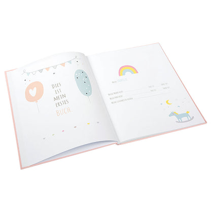 Babyalbum Mein Erstes Jahr personalisiert mit Name Babytagebuch 44 Seiten Hardcover Leineneinband rosa