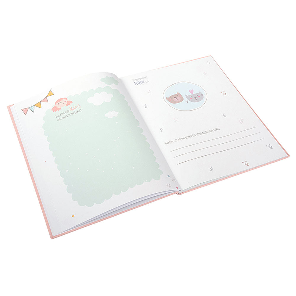 Babyalbum Mein Erstes Jahr personalisiert mit Name Babytagebuch 44 Seiten Hardcover Leineneinband rosa