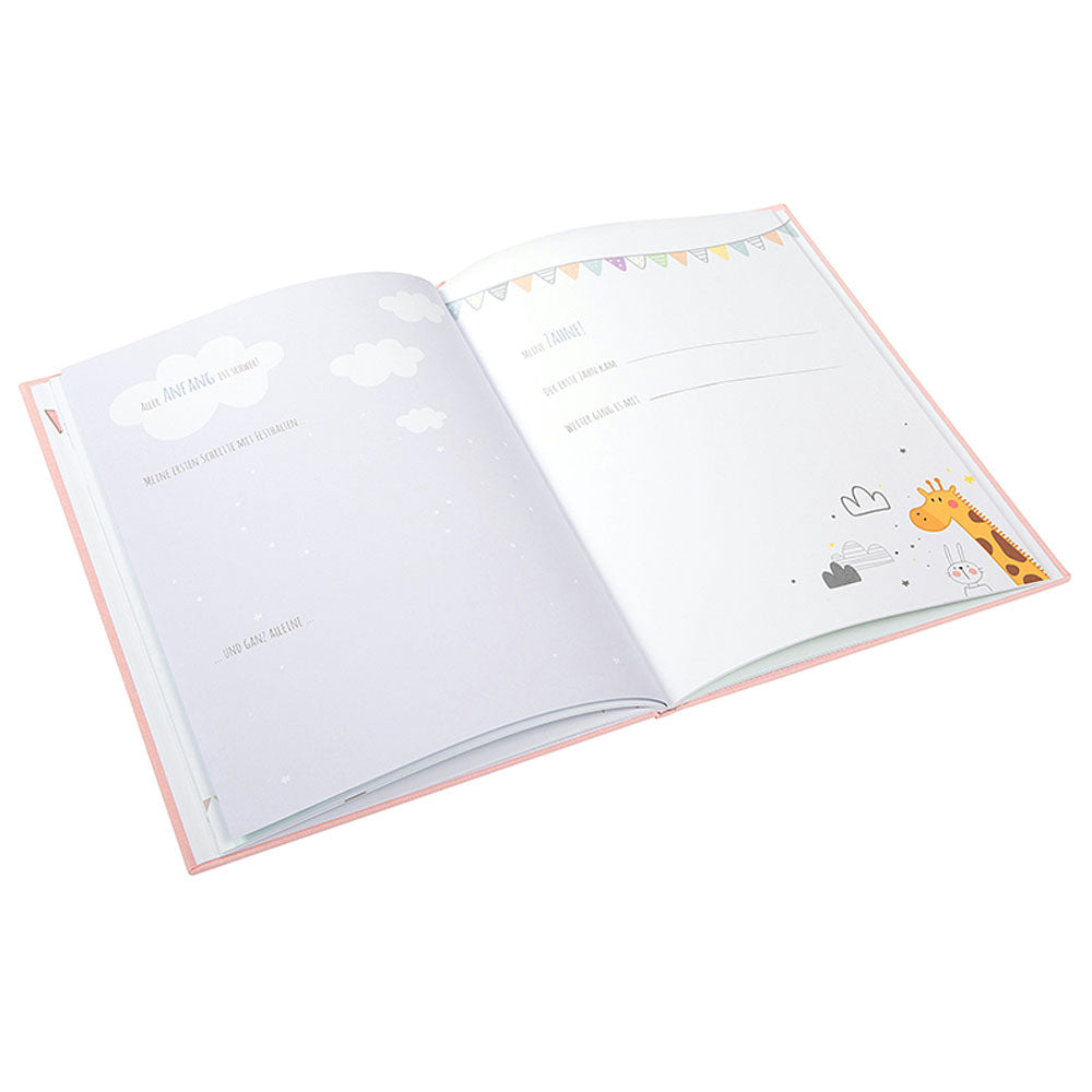 Babyalbum Mein Erstes Jahr personalisiert mit Name Babytagebuch 44 Seiten Hardcover Leineneinband rosa