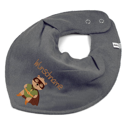 Personalisiertes HALSTUCH für Baby oder Kind aus Baumwolle in Einheitsgröße mit Motiv Superheld Bär und Wunschname bedruckt