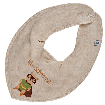 Personalisiertes HALSTUCH für Baby oder Kind aus Baumwolle in Einheitsgröße mit Motiv Superheld Bär und Wunschname bedruckt
