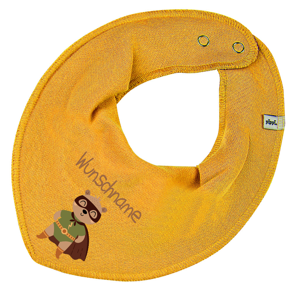 Personalisiertes HALSTUCH für Baby oder Kind aus Baumwolle in Einheitsgröße mit Motiv Superheld Bär und Wunschname bedruckt
