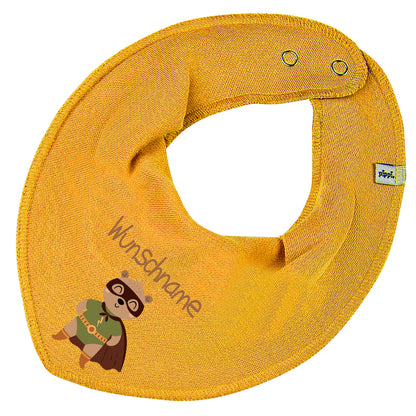 Personalisiertes HALSTUCH für Baby oder Kind aus Baumwolle in Einheitsgröße mit Motiv Superheld Bär und Wunschname bedruckt