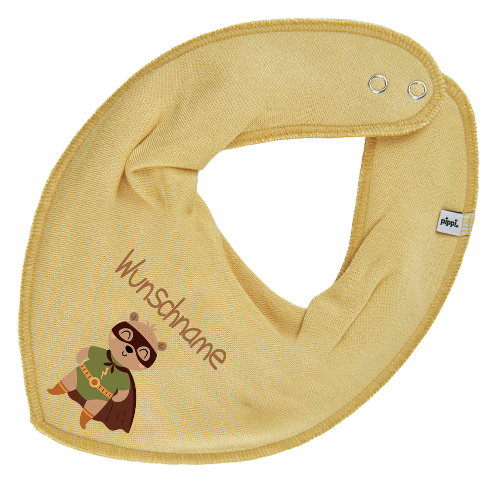 Personalisiertes HALSTUCH für Baby oder Kind aus Baumwolle in Einheitsgröße mit Motiv Superheld Bär und Wunschname bedruckt