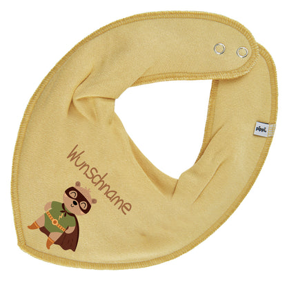 Personalisiertes HALSTUCH für Baby oder Kind aus Baumwolle in Einheitsgröße mit Motiv Superheld Bär und Wunschname bedruckt