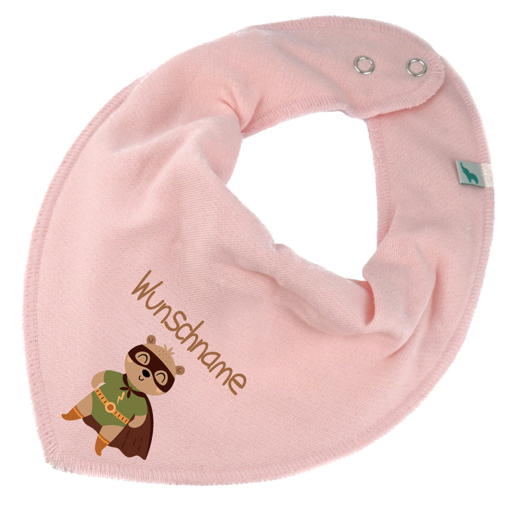 Personalisiertes HALSTUCH für Baby oder Kind aus Baumwolle in Einheitsgröße mit Motiv Superheld Bär und Wunschname bedruckt