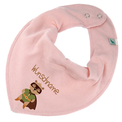 Personalisiertes HALSTUCH für Baby oder Kind aus Baumwolle in Einheitsgröße mit Motiv Superheld Bär und Wunschname bedruckt