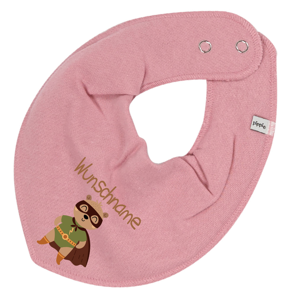 Personalisiertes HALSTUCH für Baby oder Kind aus Baumwolle in Einheitsgröße mit Motiv Superheld Bär und Wunschname bedruckt