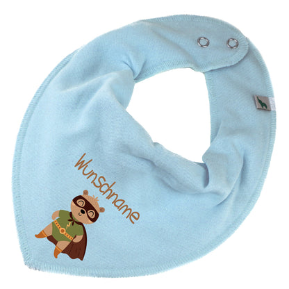 Personalisiertes HALSTUCH für Baby oder Kind aus Baumwolle in Einheitsgröße mit Motiv Superheld Bär und Wunschname bedruckt