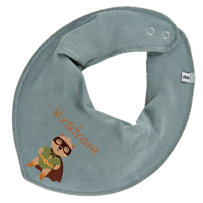 Personalisiertes HALSTUCH für Baby oder Kind aus Baumwolle in Einheitsgröße mit Motiv Superheld Bär und Wunschname bedruckt