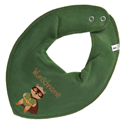 Personalisiertes HALSTUCH für Baby oder Kind aus Baumwolle in Einheitsgröße mit Motiv Superheld Bär und Wunschname bedruckt