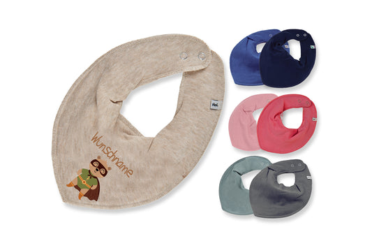 Personalisiertes HALSTUCH für Baby oder Kind aus Baumwolle in Einheitsgröße mit Motiv Superheld Bär und Wunschname bedruckt