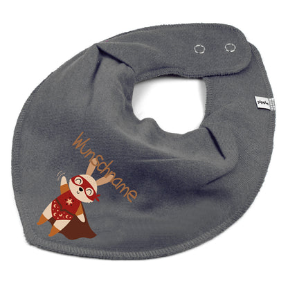 Personalisiertes HALSTUCH für Baby oder Kind aus Baumwolle in Einheitsgröße mit Motiv Superheld Hase und Wunschname bedruckt
