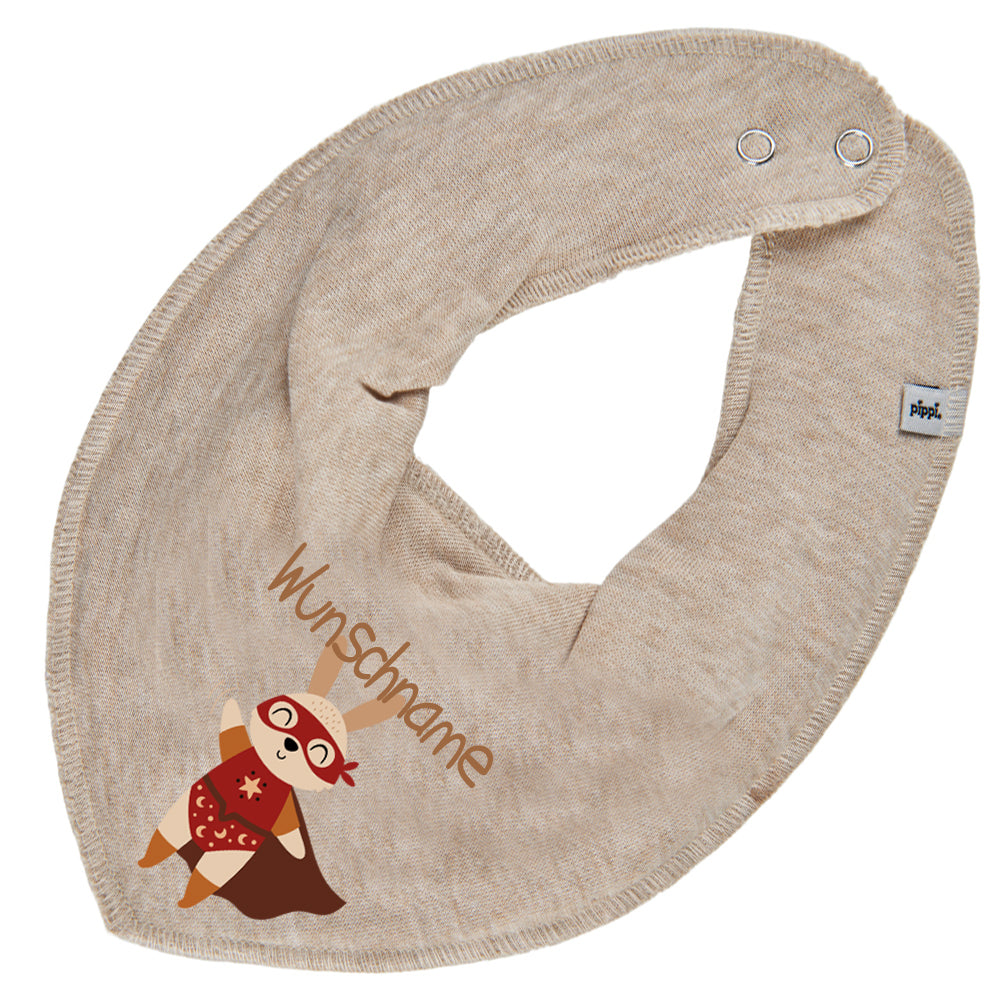 Personalisiertes HALSTUCH für Baby oder Kind aus Baumwolle in Einheitsgröße mit Motiv Superheld Hase und Wunschname bedruckt