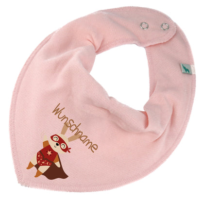 Personalisiertes HALSTUCH für Baby oder Kind aus Baumwolle in Einheitsgröße mit Motiv Superheld Hase und Wunschname bedruckt