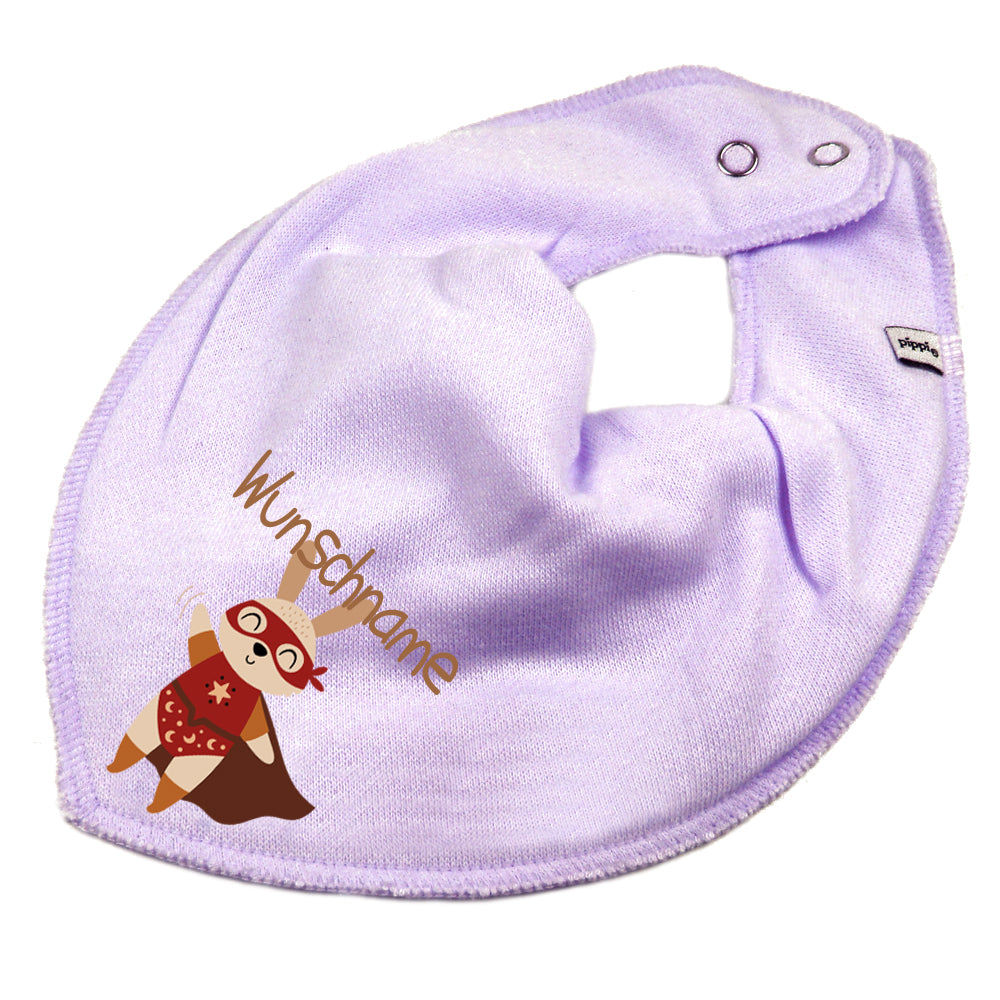 Personalisiertes HALSTUCH für Baby oder Kind aus Baumwolle in Einheitsgröße mit Motiv Superheld Hase und Wunschname bedruckt