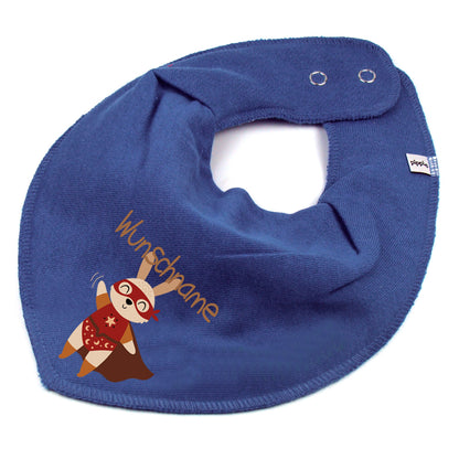 Personalisiertes HALSTUCH für Baby oder Kind aus Baumwolle in Einheitsgröße mit Motiv Superheld Hase und Wunschname bedruckt