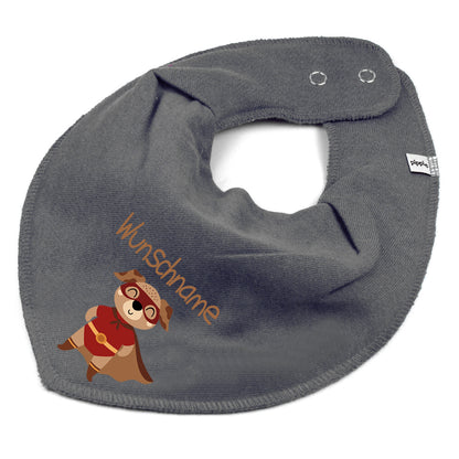 Personalisiertes HALSTUCH für Baby oder Kind aus Baumwolle in Einheitsgröße mit Motiv Superheld Hund und Wunschname bedruckt