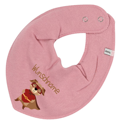 Personalisiertes HALSTUCH für Baby oder Kind aus Baumwolle in Einheitsgröße mit Motiv Superheld Hund und Wunschname bedruckt