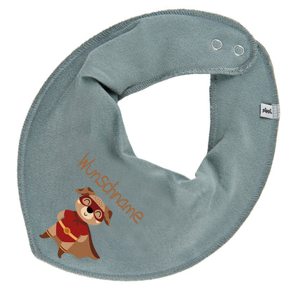 Personalisiertes HALSTUCH für Baby oder Kind aus Baumwolle in Einheitsgröße mit Motiv Superheld Hund und Wunschname bedruckt