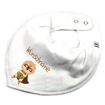 Personalisiertes HALSTUCH für Baby oder Kind aus Baumwolle in Einheitsgröße mit Motiv Superheld Löwe und Wunschname bedruckt
