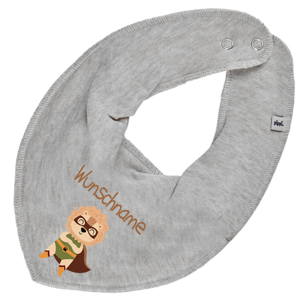 Personalisiertes HALSTUCH für Baby oder Kind aus Baumwolle in Einheitsgröße mit Motiv Superheld Löwe und Wunschname bedruckt