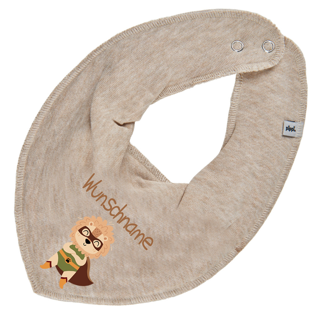 Personalisiertes HALSTUCH für Baby oder Kind aus Baumwolle in Einheitsgröße mit Motiv Superheld Löwe und Wunschname bedruckt