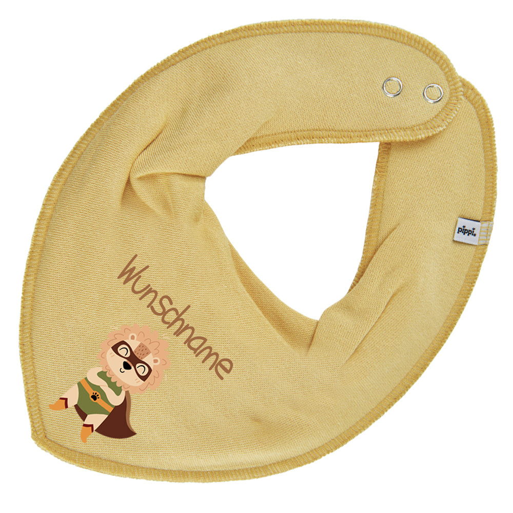 Personalisiertes HALSTUCH für Baby oder Kind aus Baumwolle in Einheitsgröße mit Motiv Superheld Löwe und Wunschname bedruckt