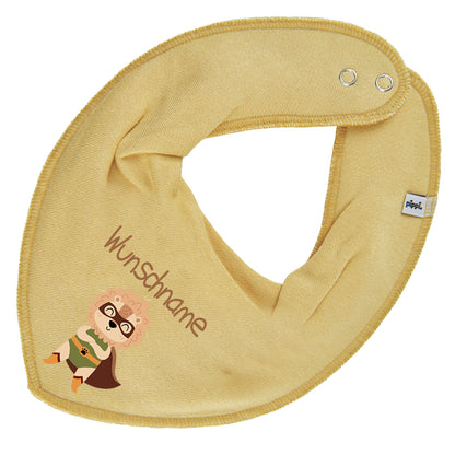 Personalisiertes HALSTUCH für Baby oder Kind aus Baumwolle in Einheitsgröße mit Motiv Superheld Löwe und Wunschname bedruckt