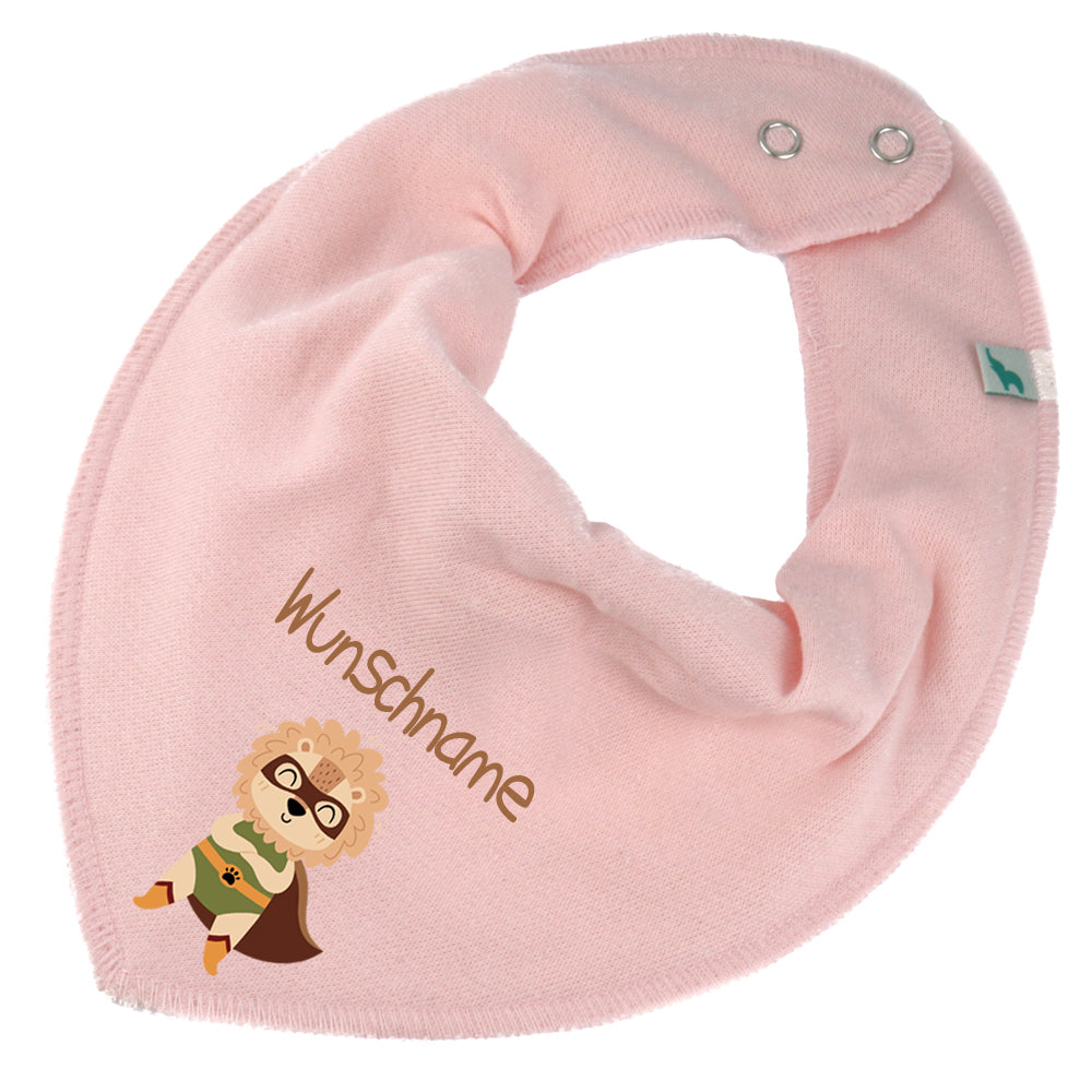 Personalisiertes HALSTUCH für Baby oder Kind aus Baumwolle in Einheitsgröße mit Motiv Superheld Löwe und Wunschname bedruckt