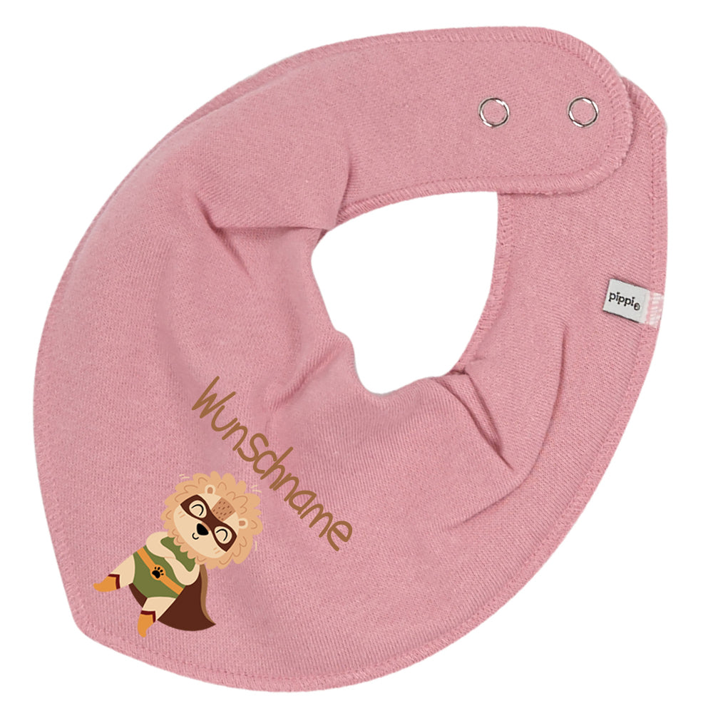 Personalisiertes HALSTUCH für Baby oder Kind aus Baumwolle in Einheitsgröße mit Motiv Superheld Löwe und Wunschname bedruckt