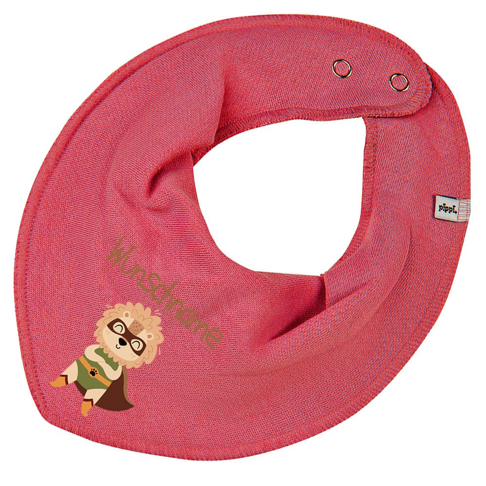 Personalisiertes HALSTUCH für Baby oder Kind aus Baumwolle in Einheitsgröße mit Motiv Superheld Löwe und Wunschname bedruckt