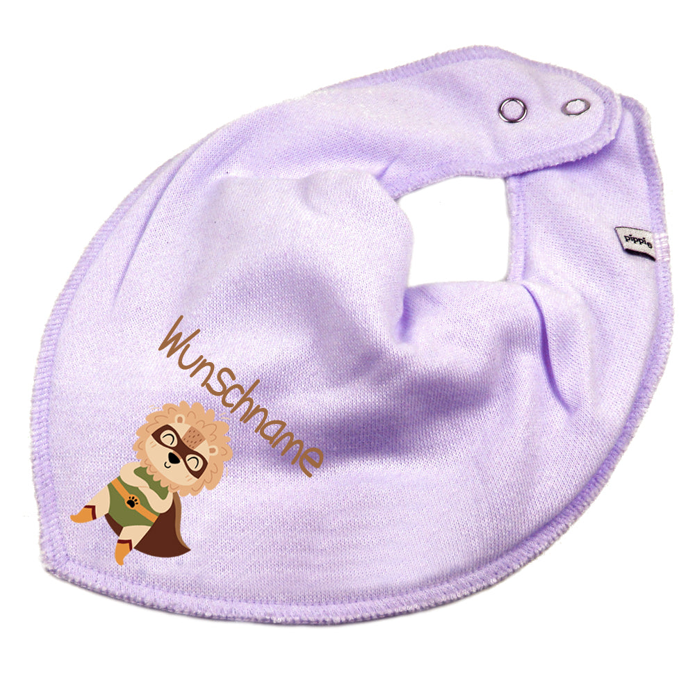 Personalisiertes HALSTUCH für Baby oder Kind aus Baumwolle in Einheitsgröße mit Motiv Superheld Löwe und Wunschname bedruckt