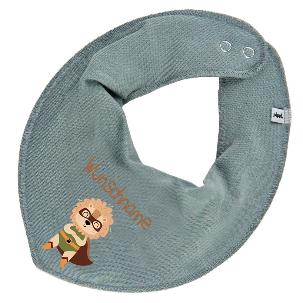 Personalisiertes HALSTUCH für Baby oder Kind aus Baumwolle in Einheitsgröße mit Motiv Superheld Löwe und Wunschname bedruckt