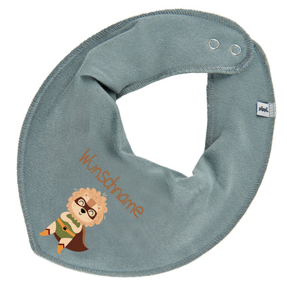 Personalisiertes HALSTUCH für Baby oder Kind aus Baumwolle in Einheitsgröße mit Motiv Superheld Löwe und Wunschname bedruckt