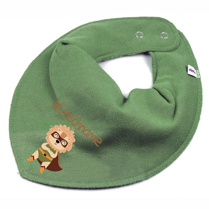 Personalisiertes HALSTUCH für Baby oder Kind aus Baumwolle in Einheitsgröße mit Motiv Superheld Löwe und Wunschname bedruckt
