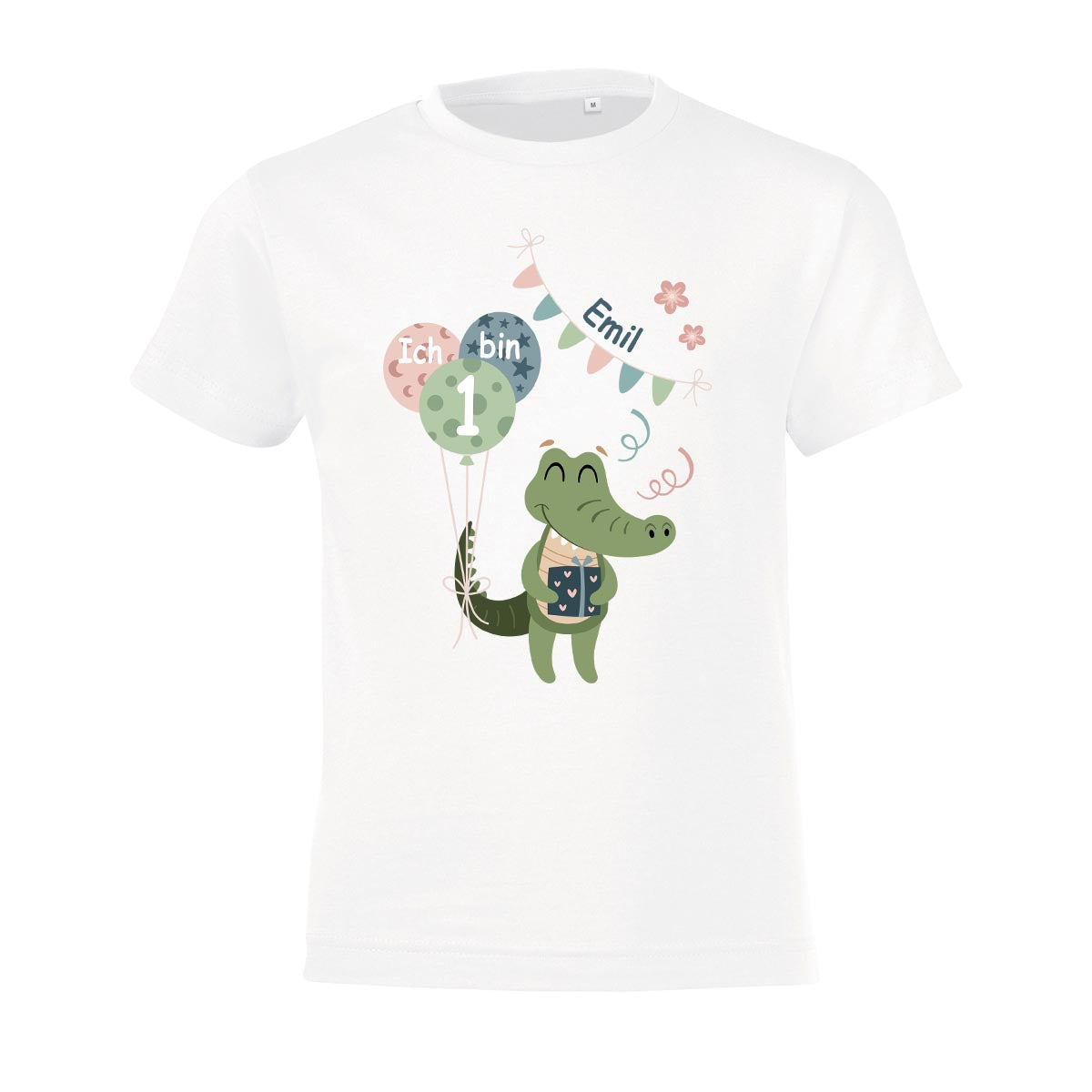 Kinder T-Shirt zum Geburtstag mit Motiv Krokodil, personalisiert mit Wunschname und Zahl, Geburtstagsshirt aus Baumwolle