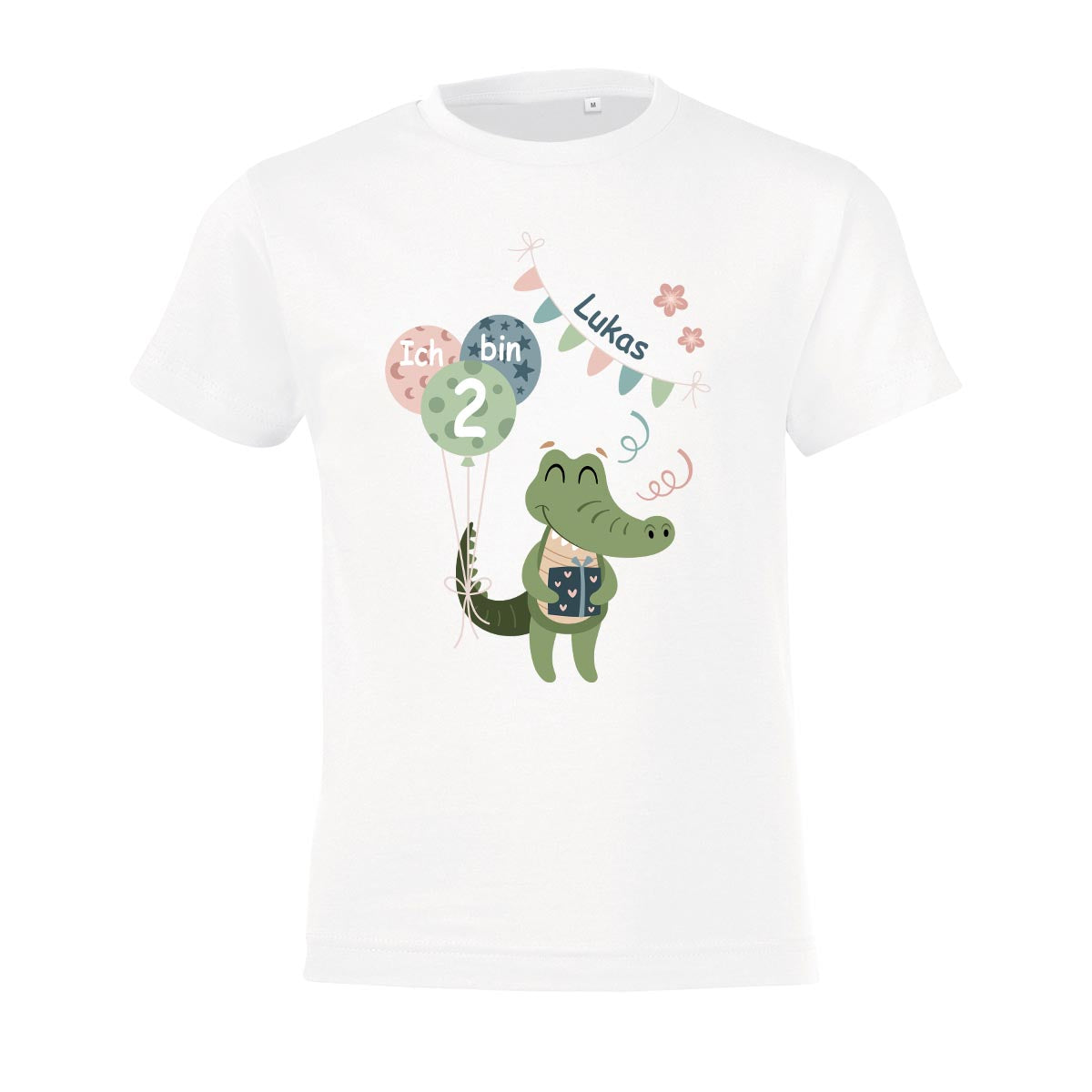 Kinder T-Shirt zum Geburtstag mit Motiv Krokodil, personalisiert mit Wunschname und Zahl, Geburtstagsshirt aus Baumwolle